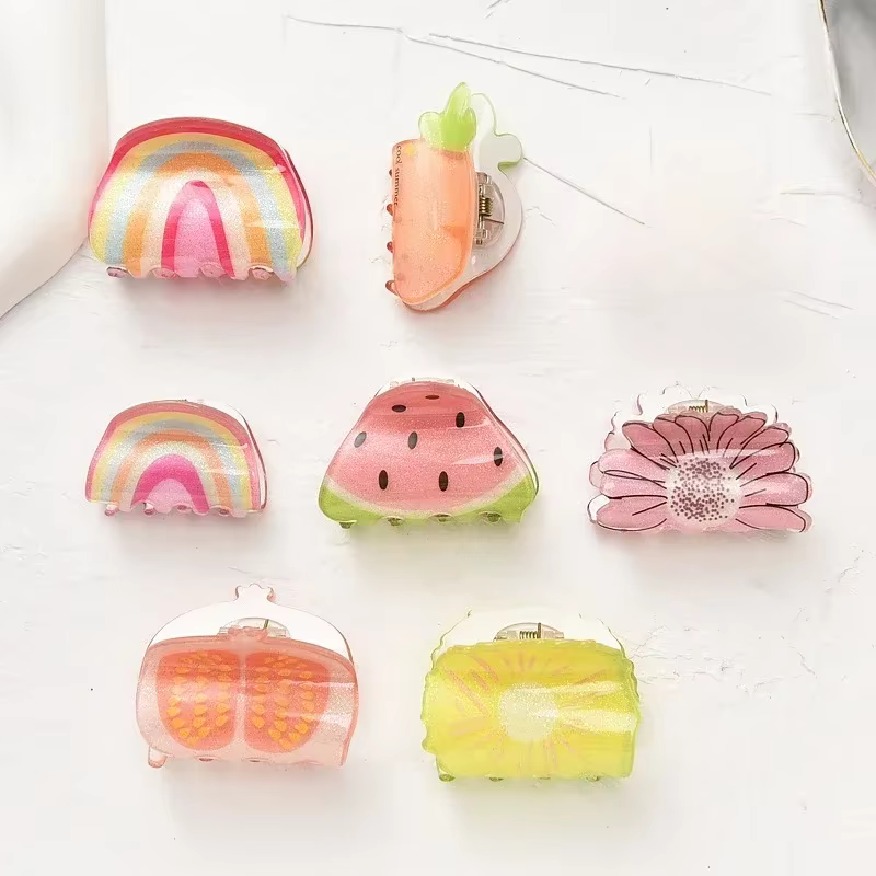 Pinces à cheveux en acrylique arc-en-ciel fruits