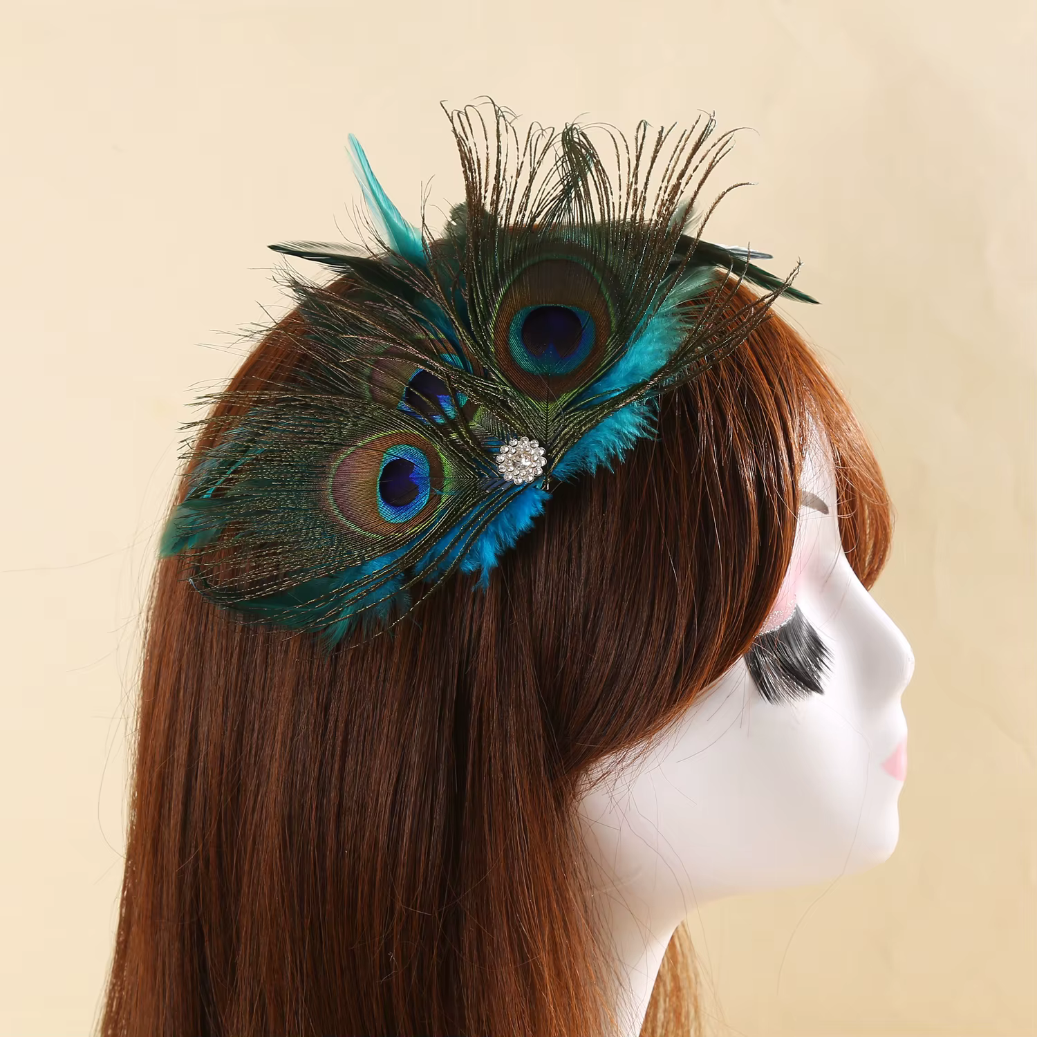 Pince à cheveux élégante en plumes de paon