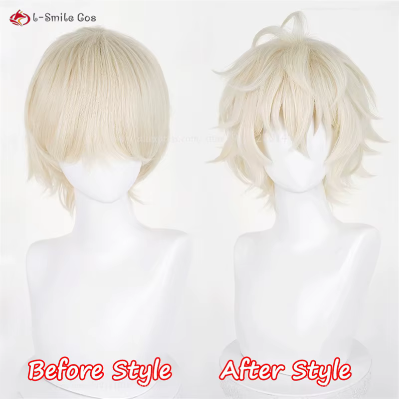 Perruque de Cosplay Synthétique Courte et Blond Clair de 30cm avec Bonnet