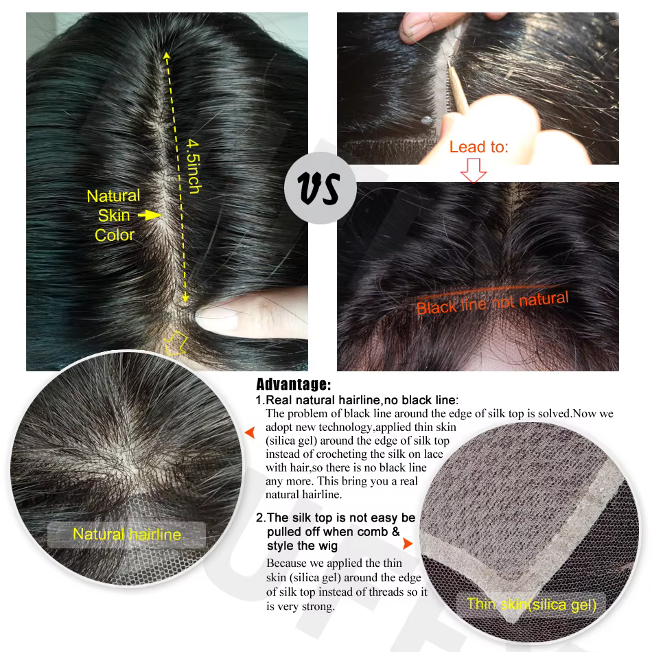 Cheveux brésiliens 5x5 haut en soie pleine dentelle perruque