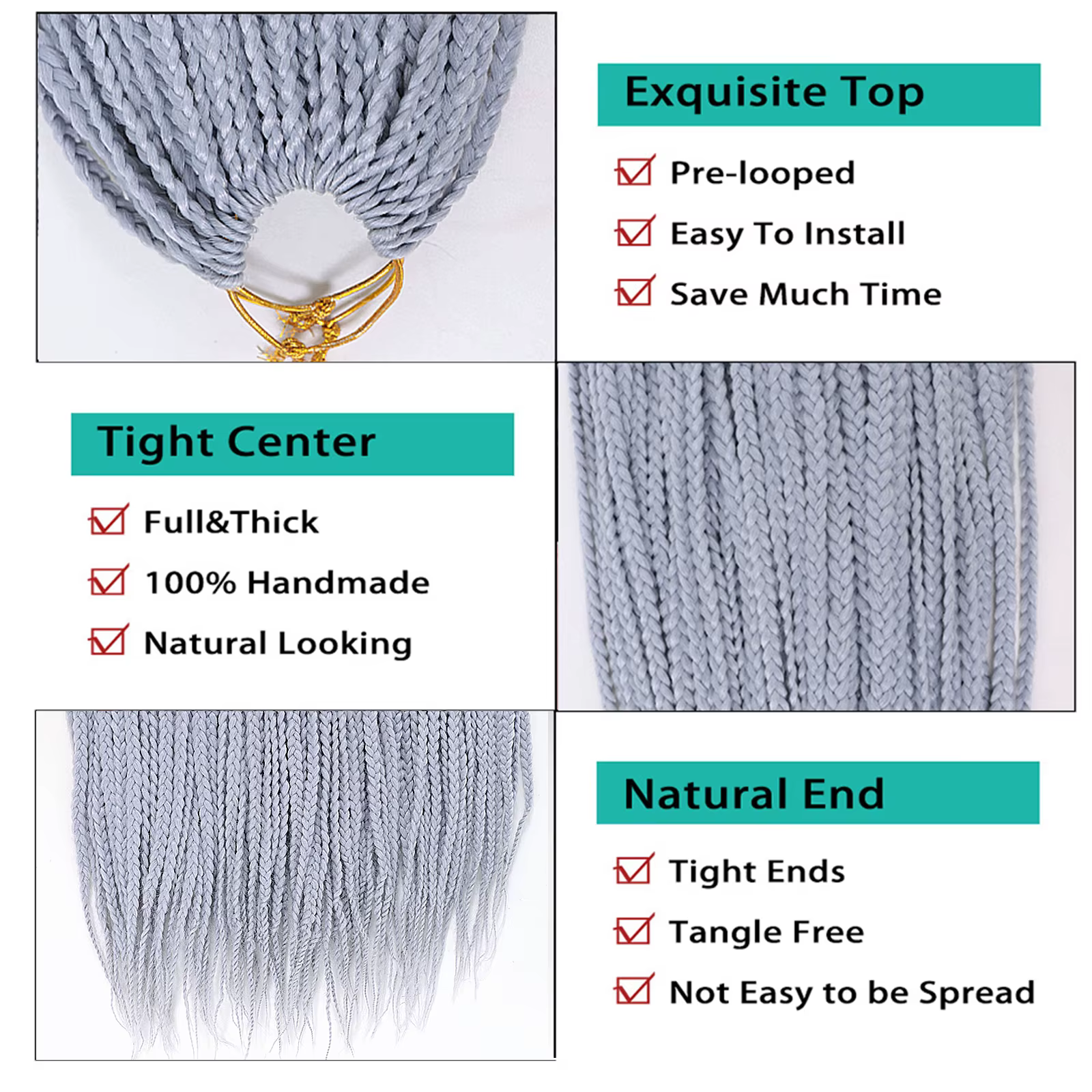 Extensions de Tresses Synthétiques Grises au Crochet pour Femme