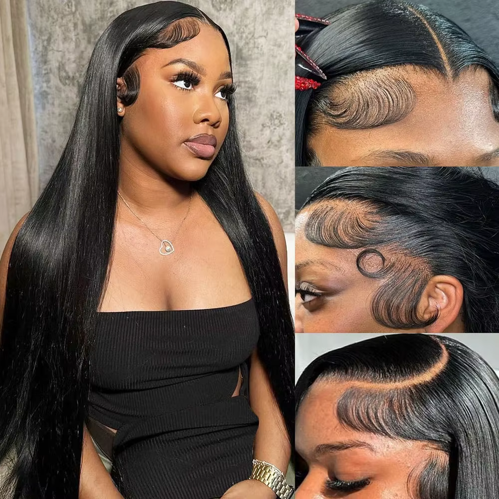 Perruques en cheveux humains lisses de 30 à 40 pouces