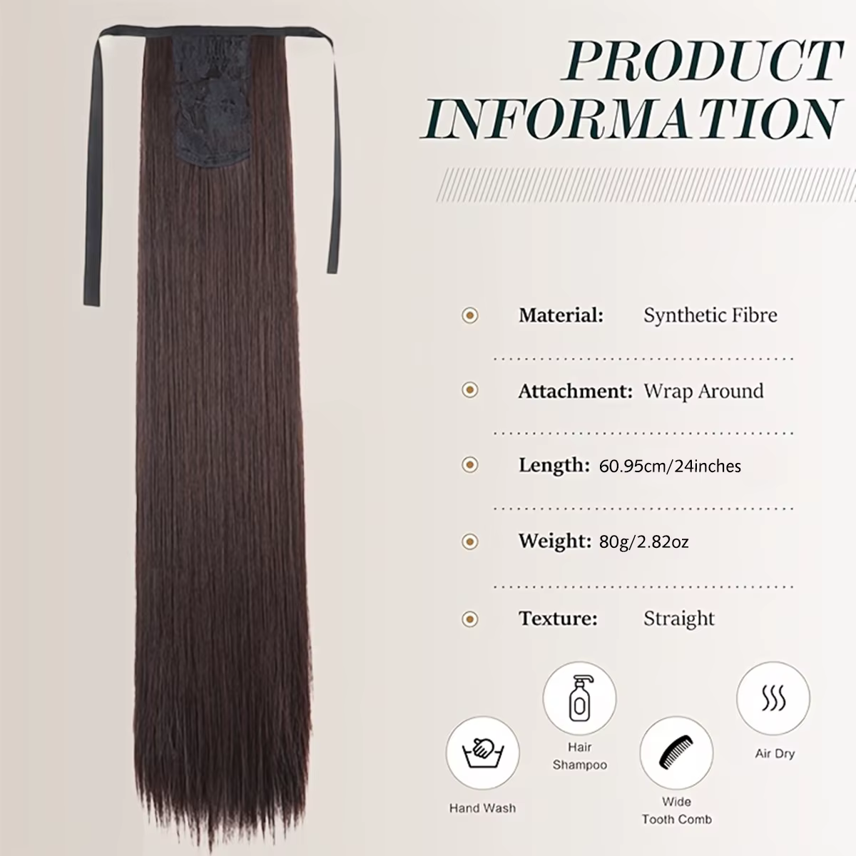 Extensions de cheveux synthétiques longues à nouer en queue de cheval