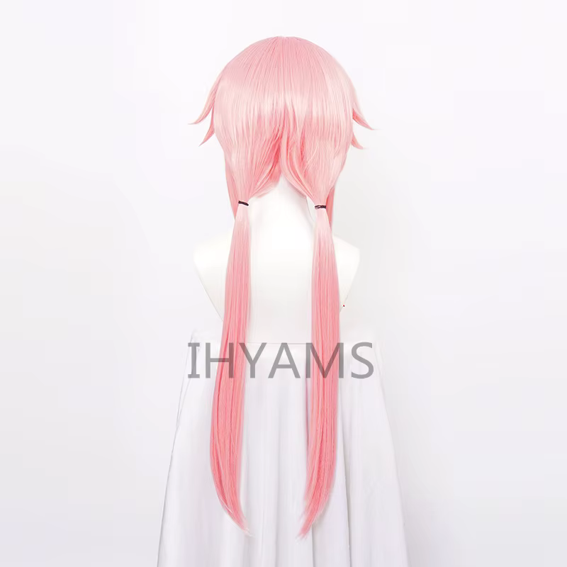 The Future Diary – perruque de Cosplay synthétique Yuno Gasai, longue et lisse, rose, avec ruban rouge et bonnet
