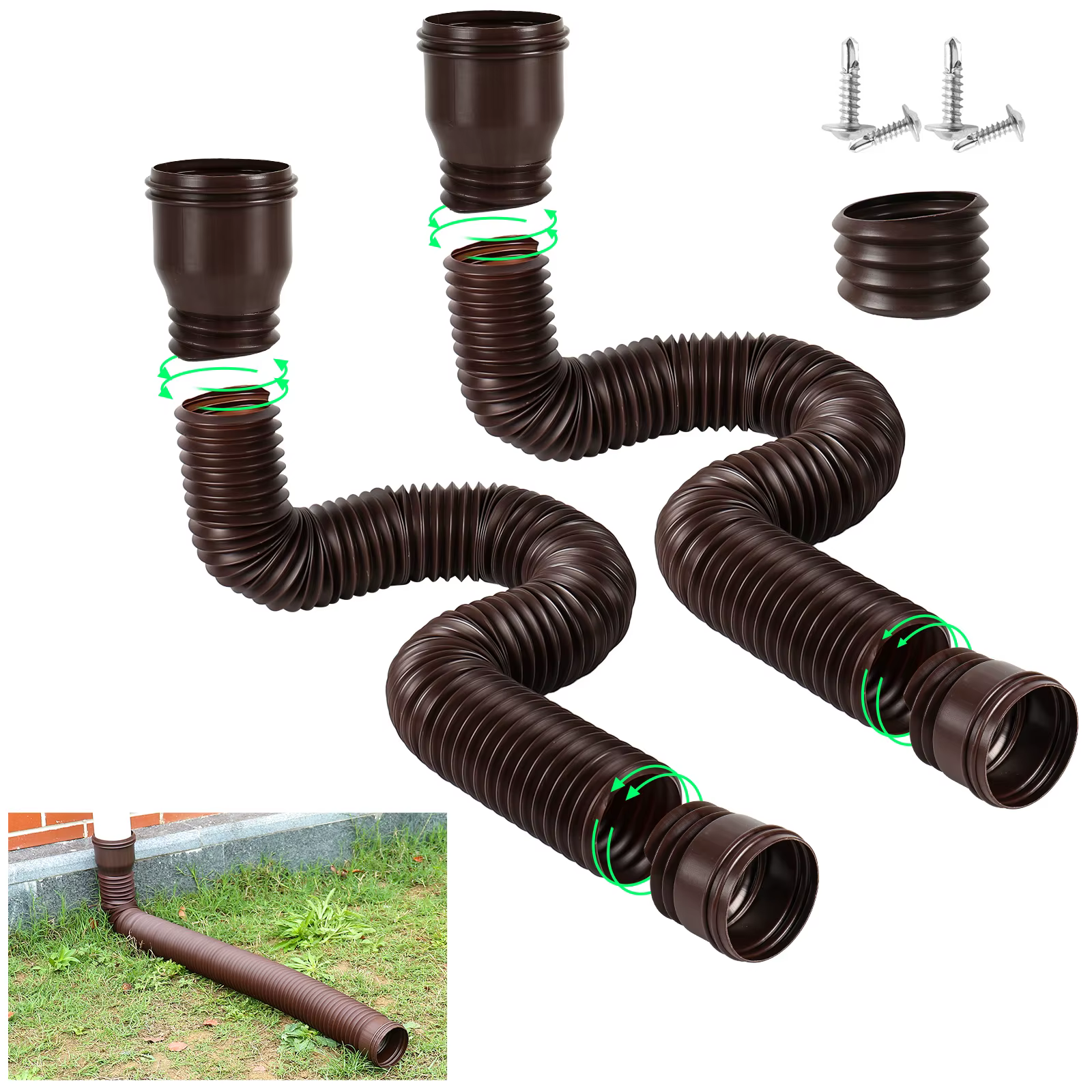 Tuyau de descente rond extensible |   Tuyau de drainage flexible et durable - extensible, résistant aux intempéries, antigel et anti-explosion.