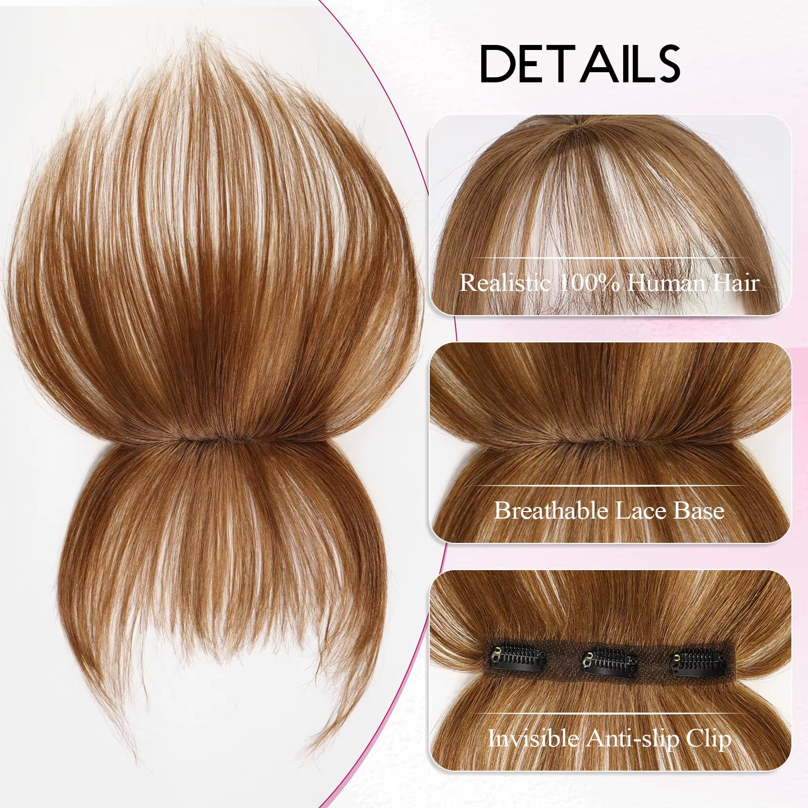 Frange de cheveux 100% humains marron pour femmes
