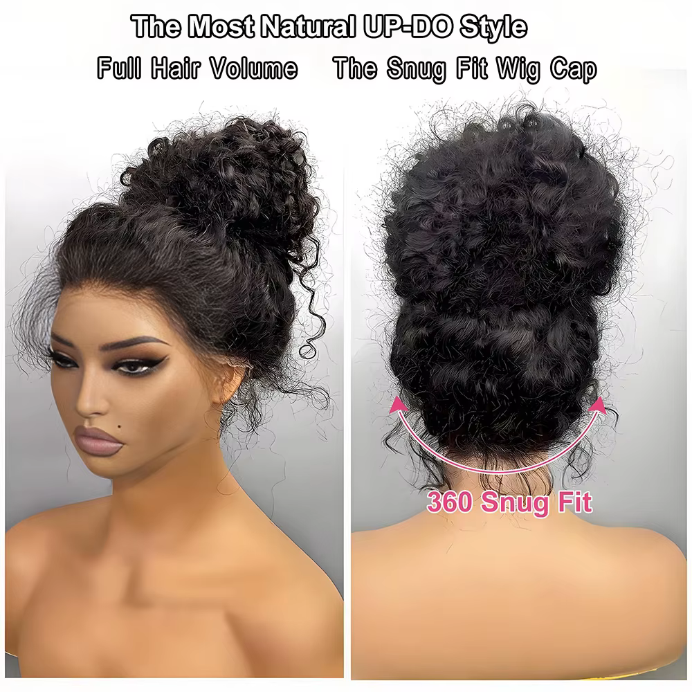 Perruque en cheveux humains ondulés 36 pouces, avec bande invisible, dentelle complète HD 360, densité 250, pré-épilée, pré-coupée, prête à porter, sans colle