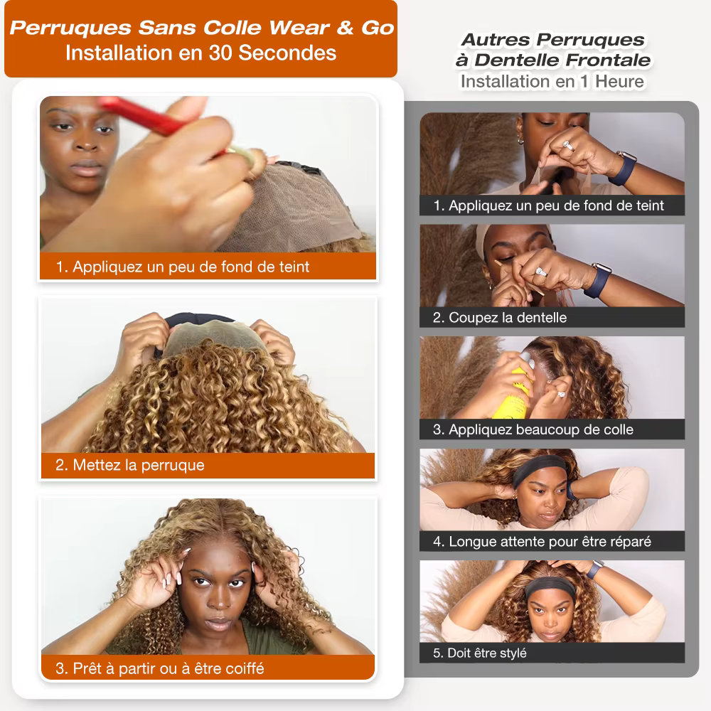 Perruque Bob Lace Front Wig naturelle sans colle