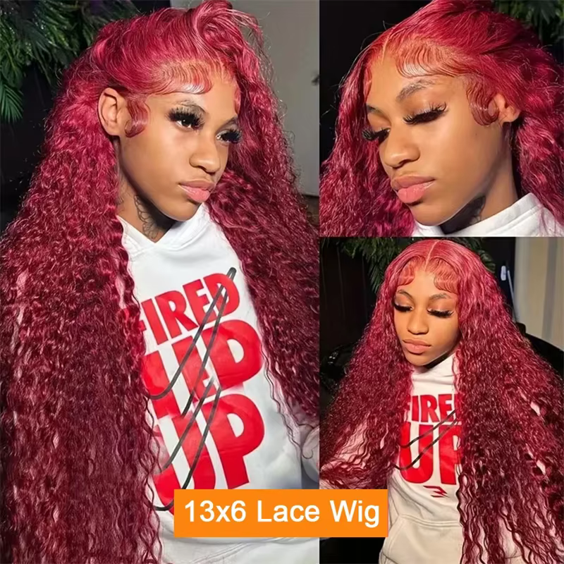 30 40 pouces 99J bordeaux 13x6 Hd dentelle frontale perruque de cheveux humains couleur rouge 13x4