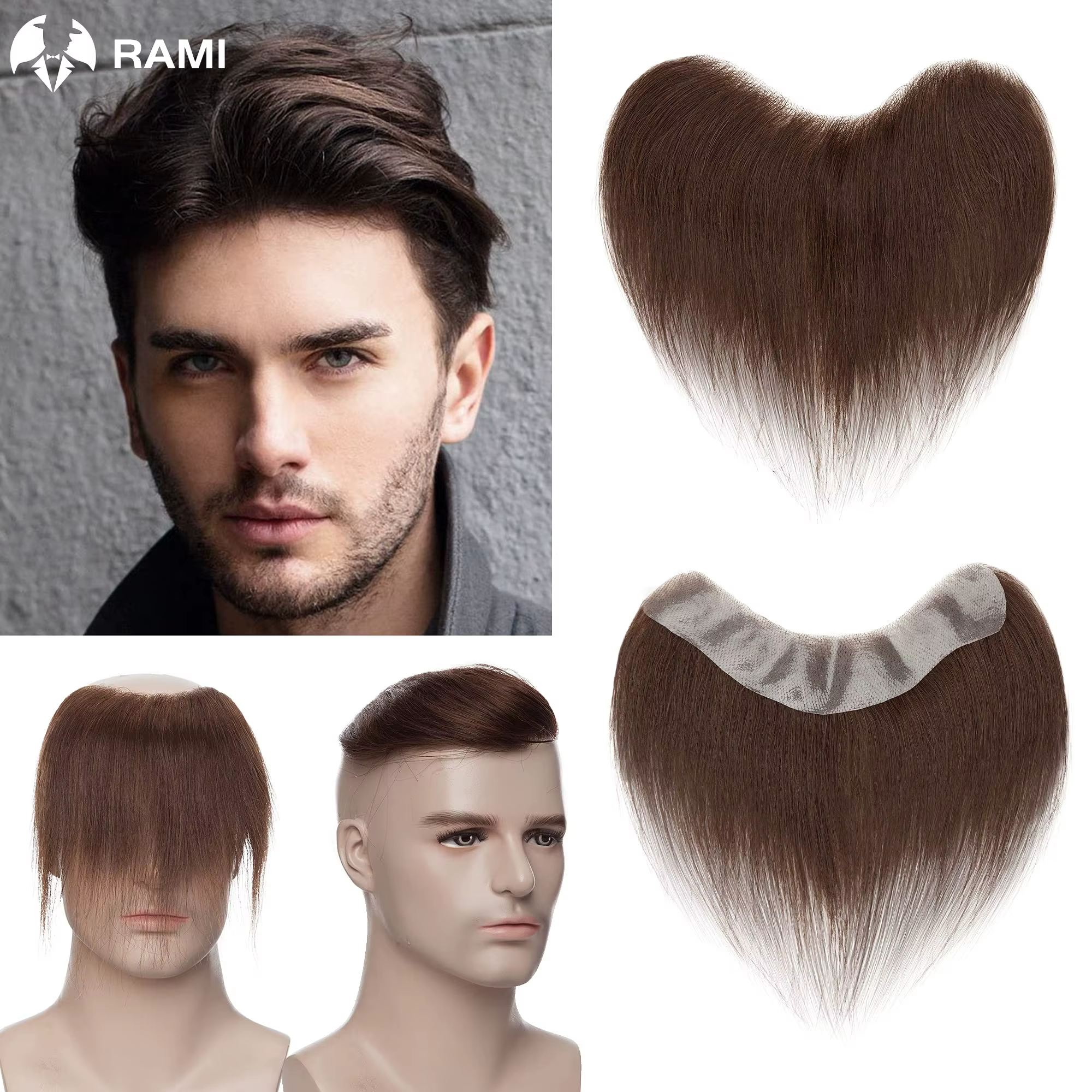 Toupet brun en PU naturel pour hommes