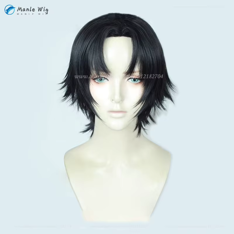 Perruque de Cosplay synthétique noire de 30cm