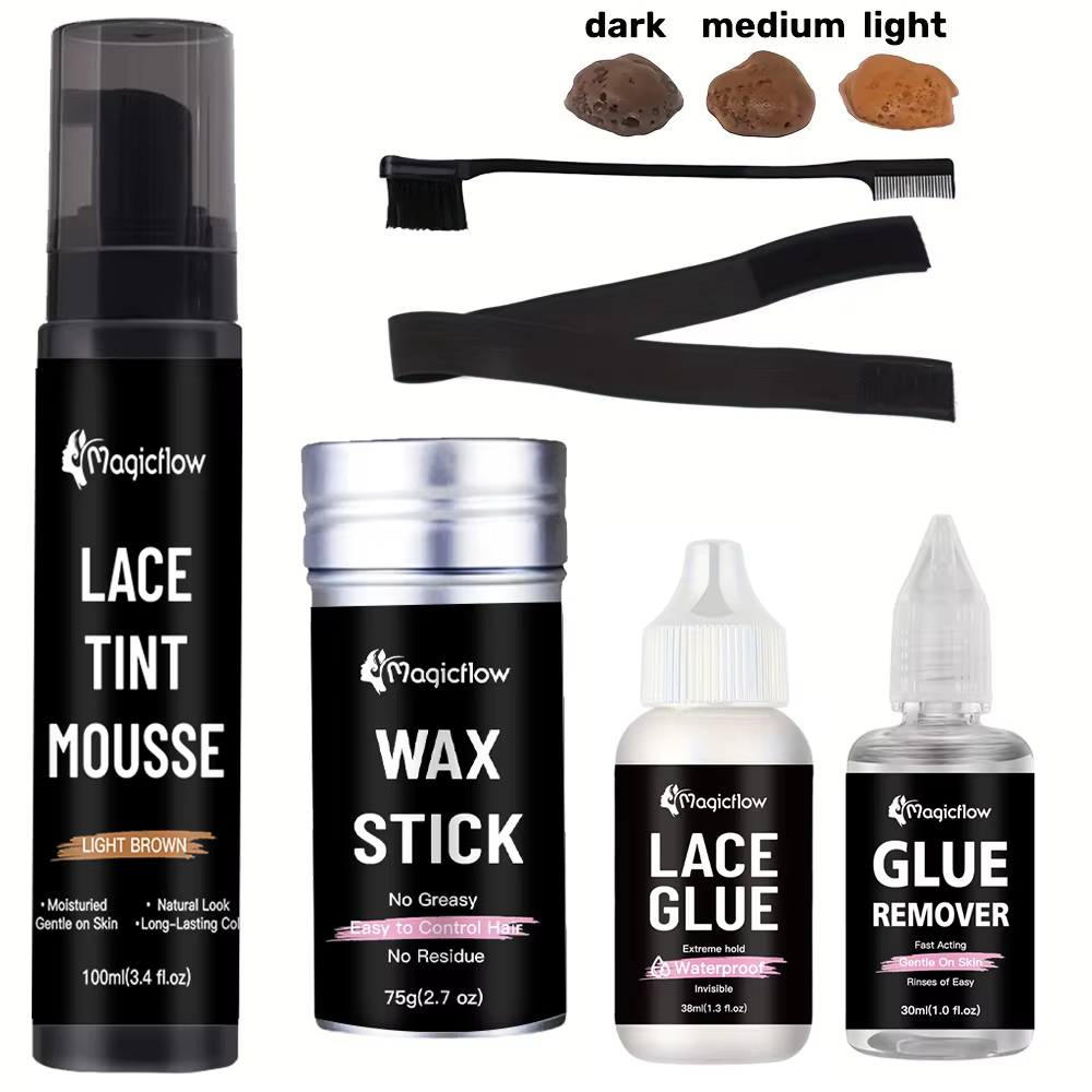 Kit de coiffure d'installation de perruque 6 pièces: Mousse de teinte de dentelle
