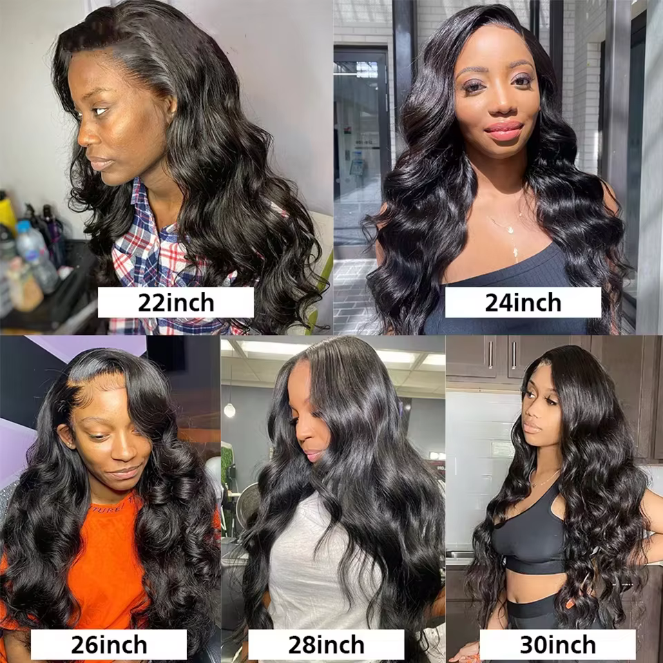 Extensions de Cheveux Humains Brésiliens Ondulés (Body Wave) – 3 Paquets avec Fermeture en Dentelle Transparente 4x4 –