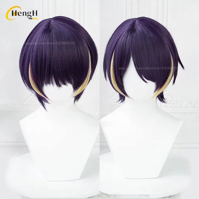En Stock synthétique Anime ES Shinobu Sengoku Cosplay perruque unisexe courte 30 cm violet reflets