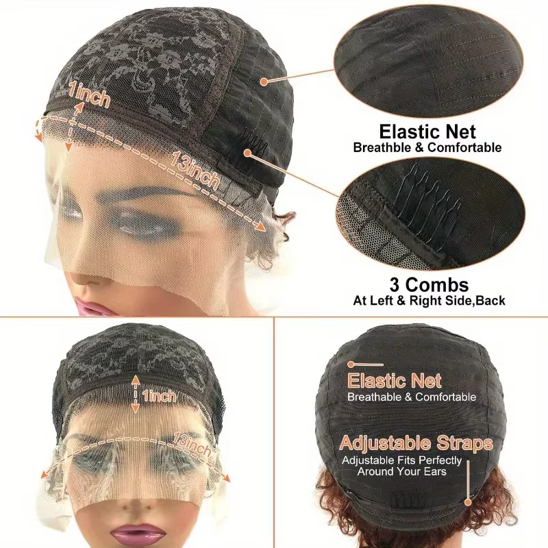 Perruques Courtes Bouclées Pixie Cut 13x1 Lace Front en Cheveux Humains pour Femmes