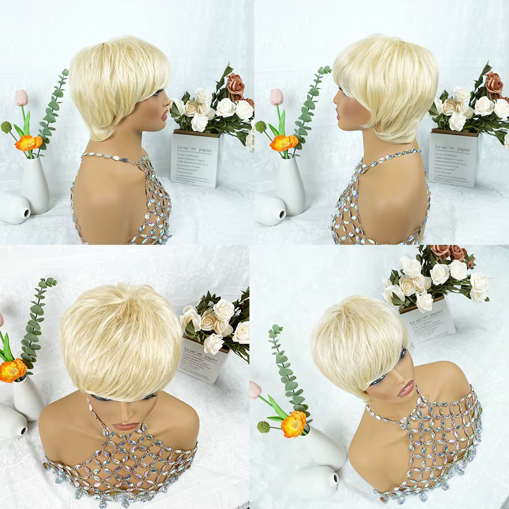Perruque courte et droite de style pixie pour homme