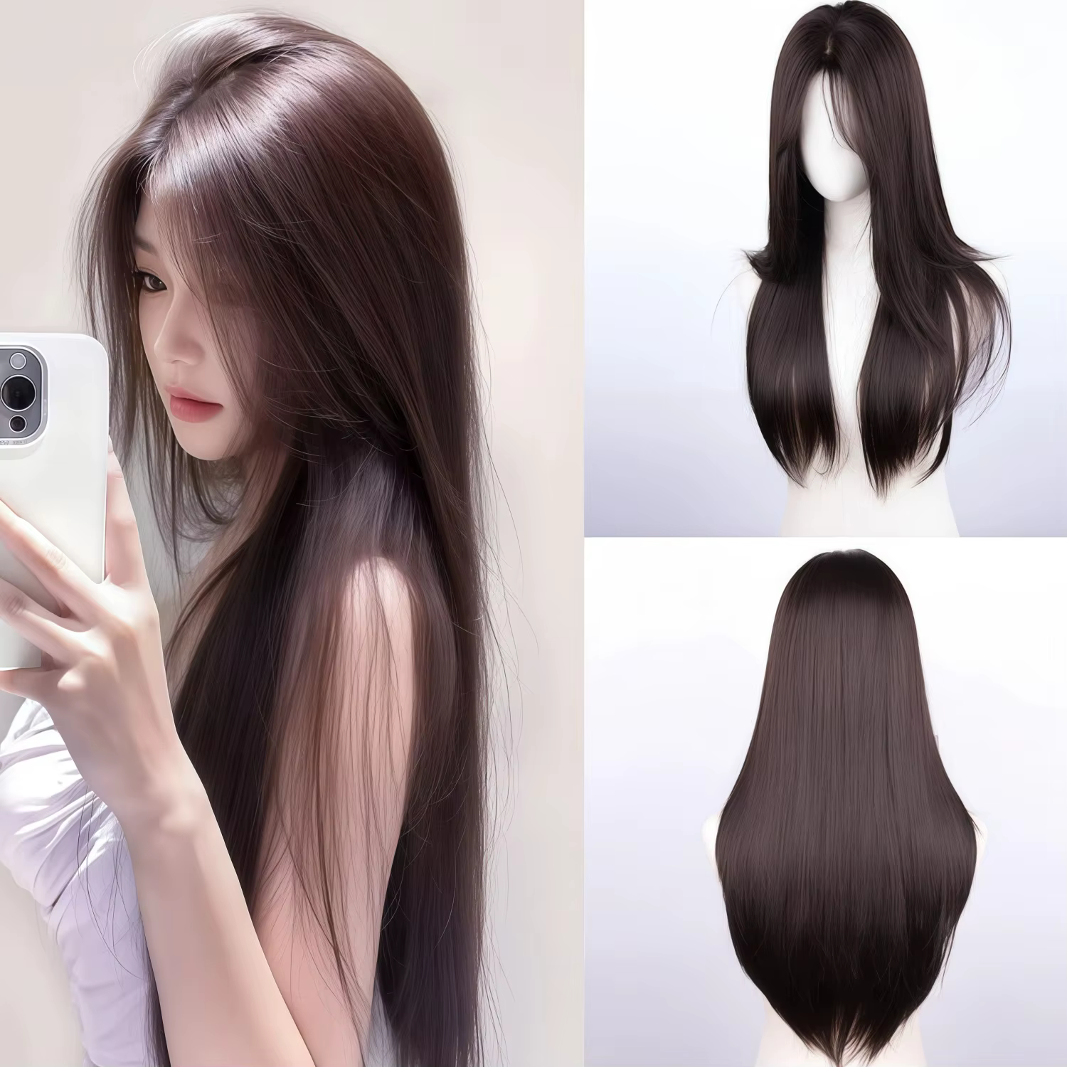 Perruque synthétique lisse noire naturelle de 28 pouces