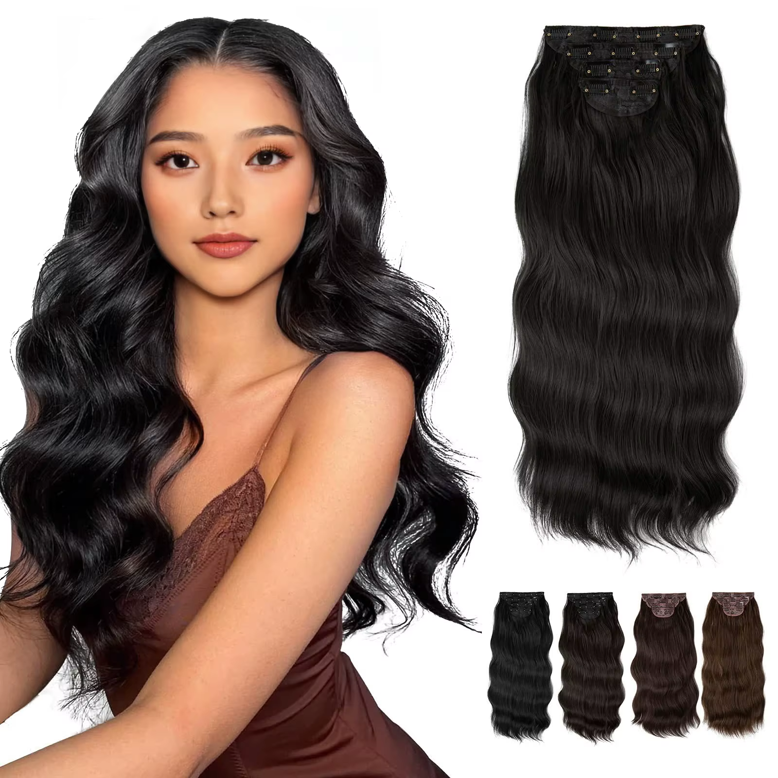 SARLA 22 pouces pince synthétique dans les Extensions de cheveux 4 pièces/ensemble postiche longue ondulée épaisse pour les femmes brun blond noir cheveux naturels