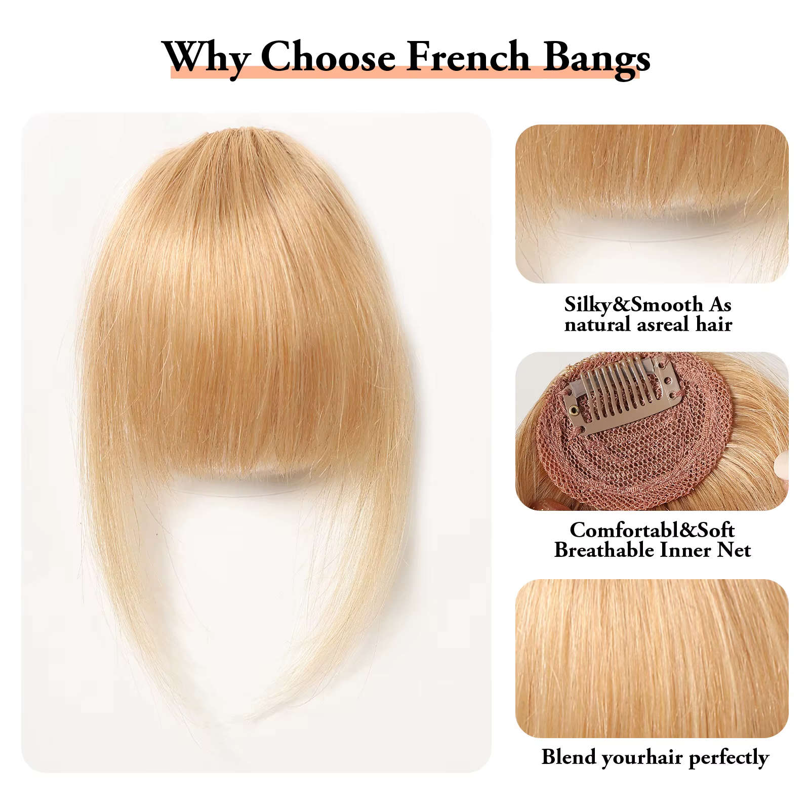 Cheveux humains frange postiche Clips pour femmes blond doré 100% Remy