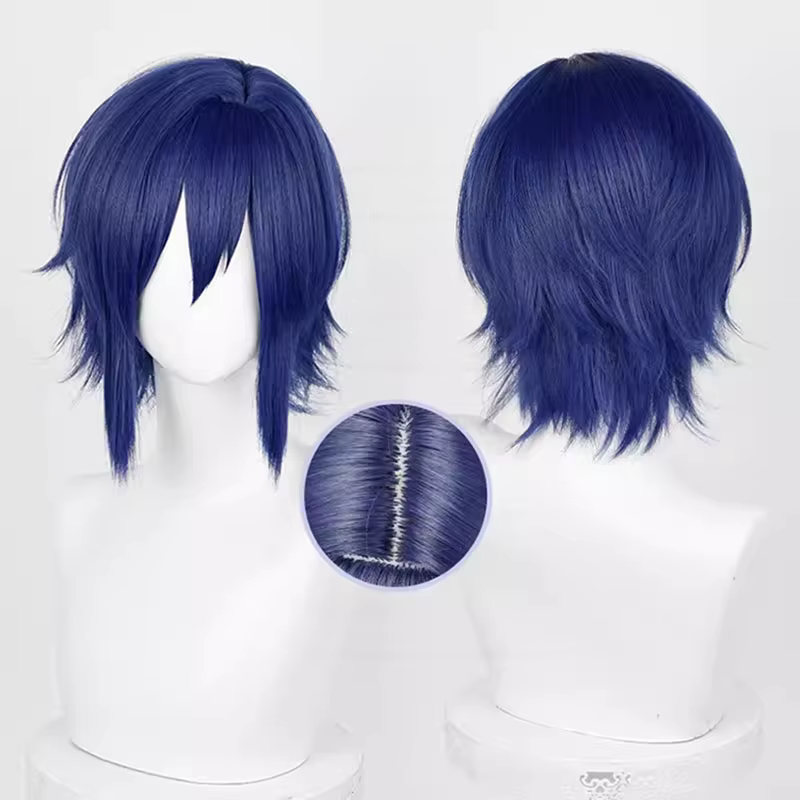 Perruque de Cosplay Synthétique Bleu Foncé