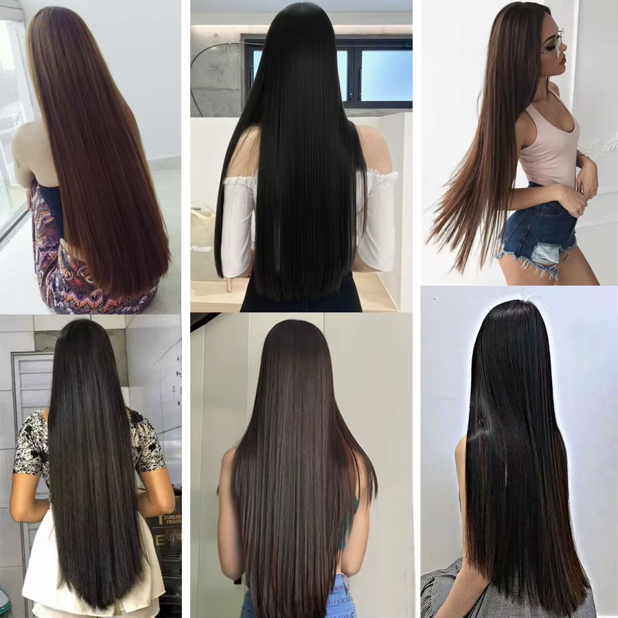 Extensions de cheveux synthétiques longues à clipser