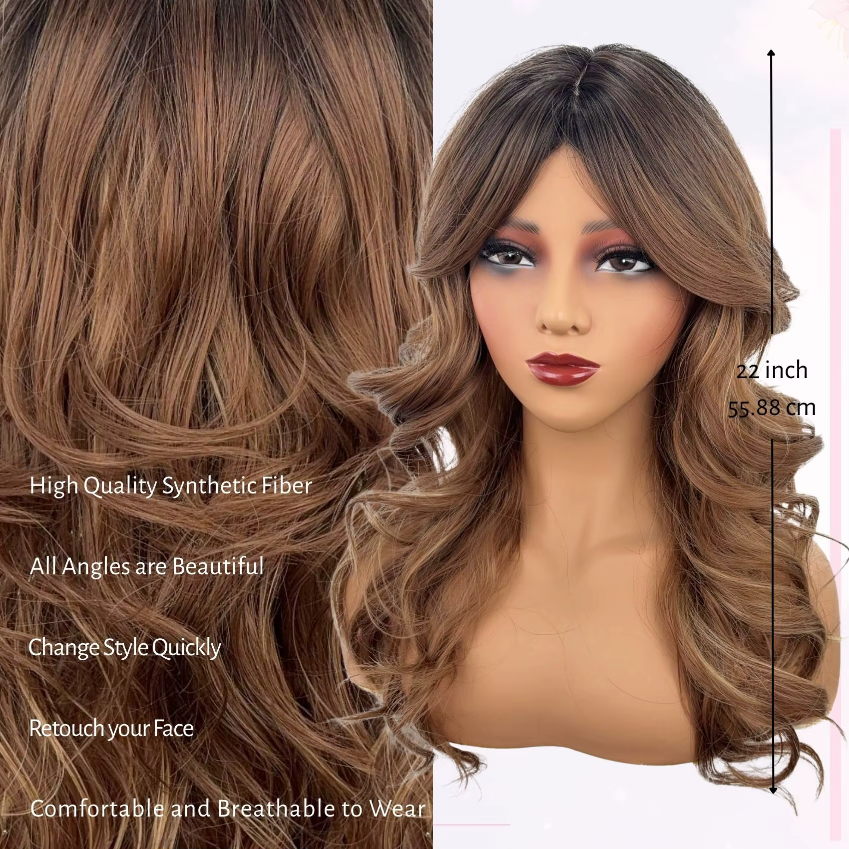 Perruque bouclée dégradée marron pour femme