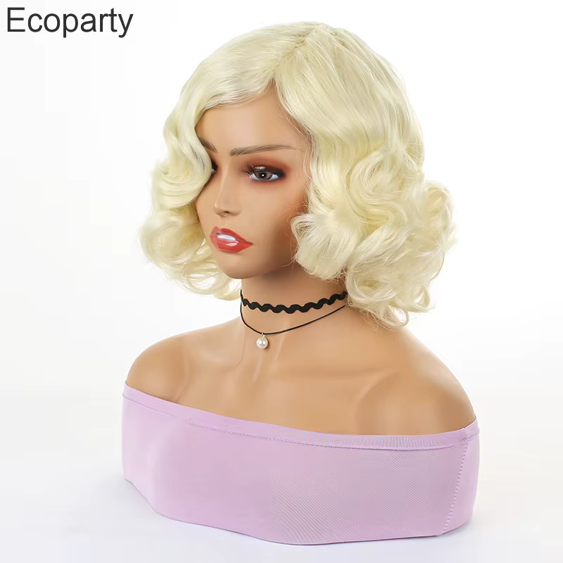 Halloween femmes Marilyn Monroe perruque dorée cheveux courts bouclés perruques