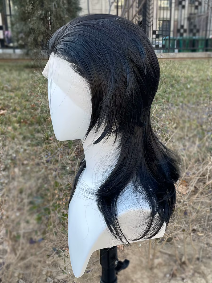 Mullet Cosplay perruques pour femmes noires Rocker hommes longueur d'épaule cheveux synthétiques 13X4 dentelle avant perruques sans colle délié naturel