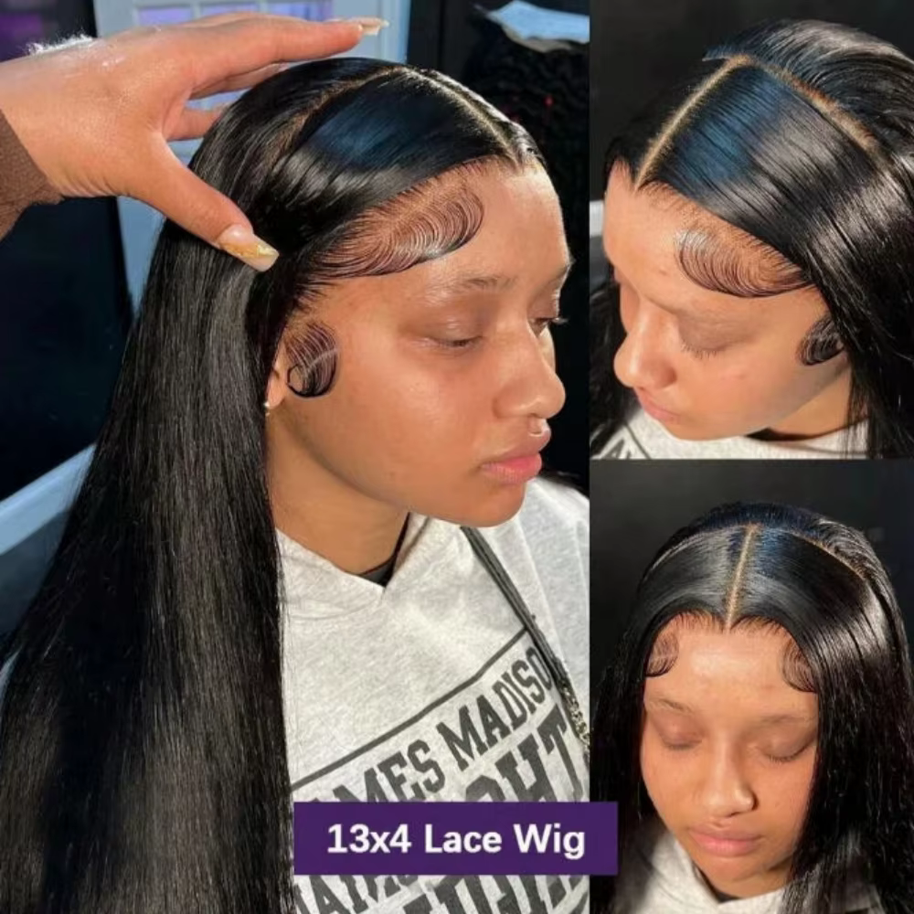 Perruques Lace Front sans colle Prêtes à Porter 13*4/13*6 Cheveux Humains Noirs Densité 250% Couleur Naturelle