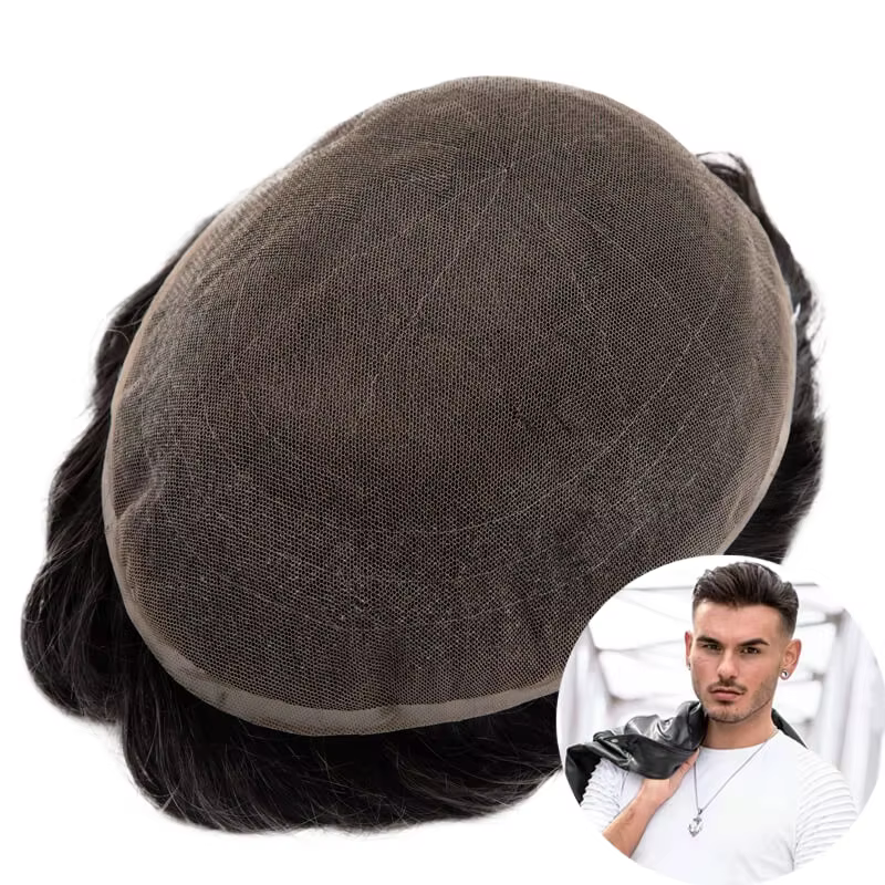 Toupet pour homme, base en dentelle complète | Perruque en cheveux humains
