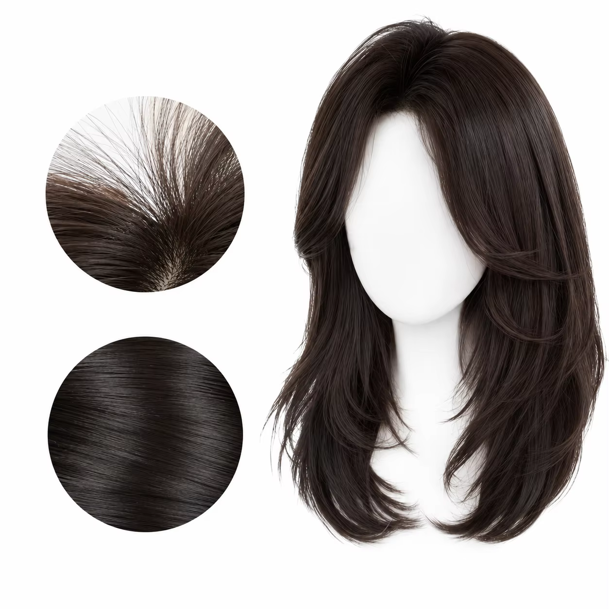 Perruque en cheveux humains à base de soie complète