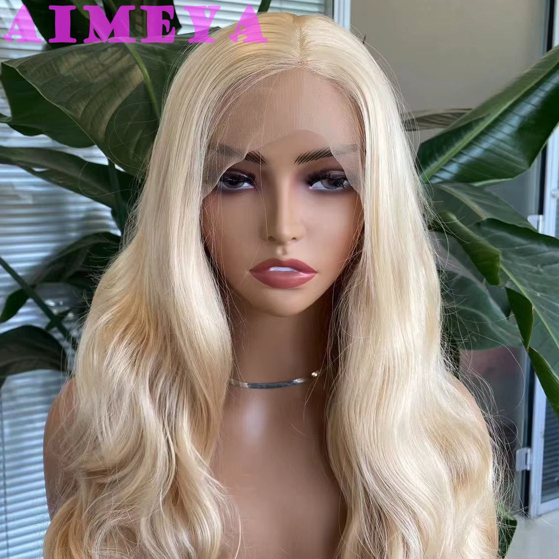 AIMEYA Perruque Blonde Longue Ondulée Lace Front Synthétique pour Femme et Fille