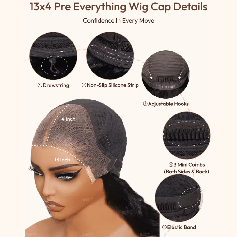 Perruque UNice Pre Everything 7x5 & 13x4 Lace Frontal Water Wave avec cordon de serrage