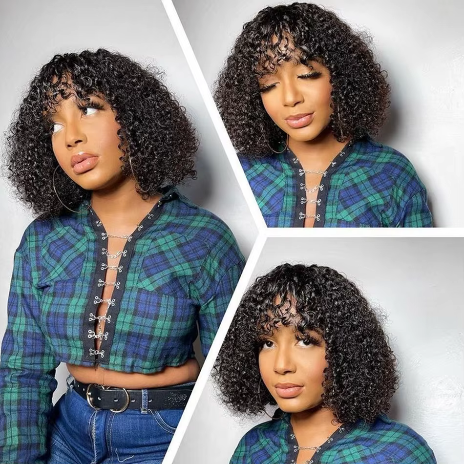 Perruque Bob brésilienne crépue bouclée vierge de cheveux humains pour les femmes noires perruques courtes Afro