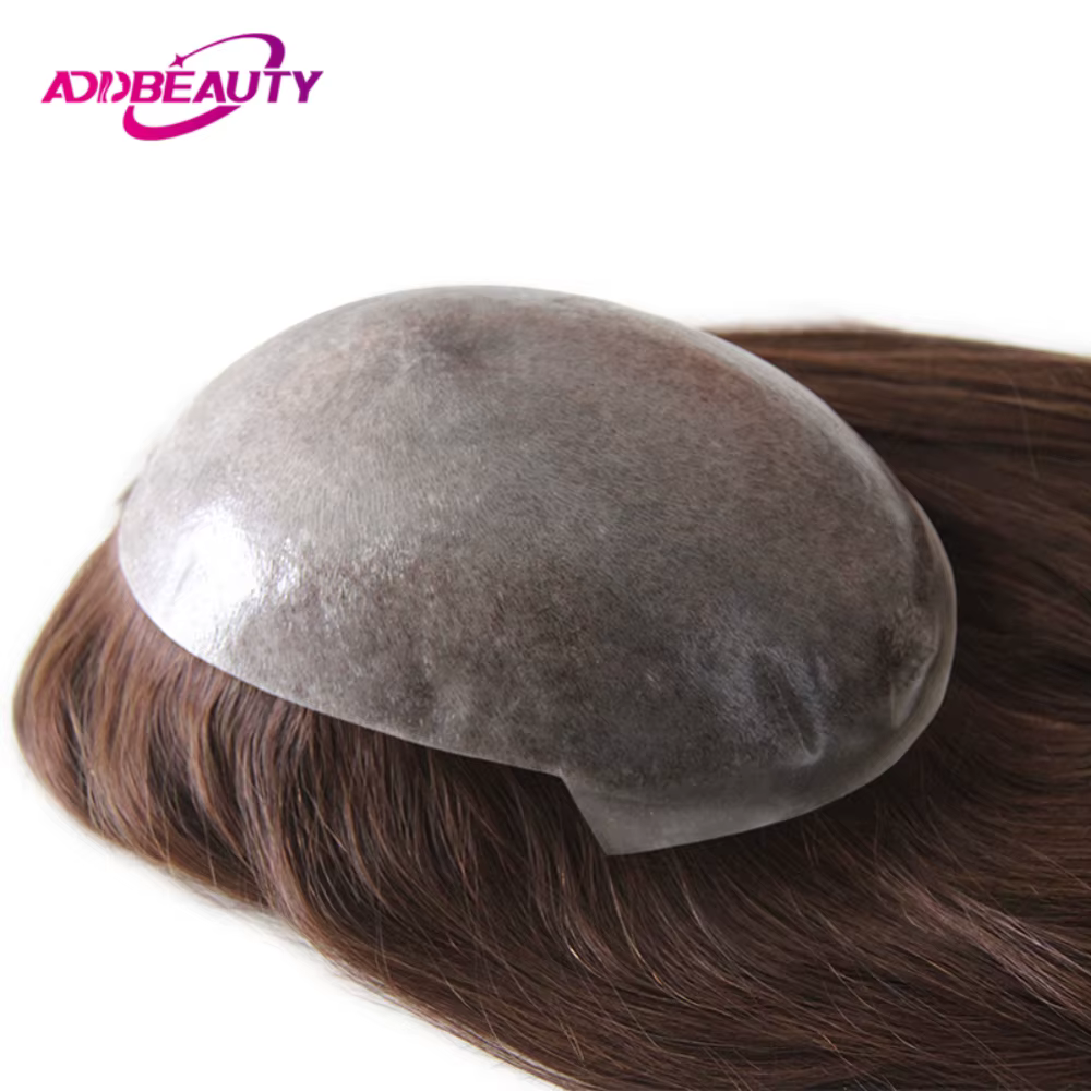 Perruques de cheveux humains droites pour femmes toupet complet en polyuréthane 100% vrais