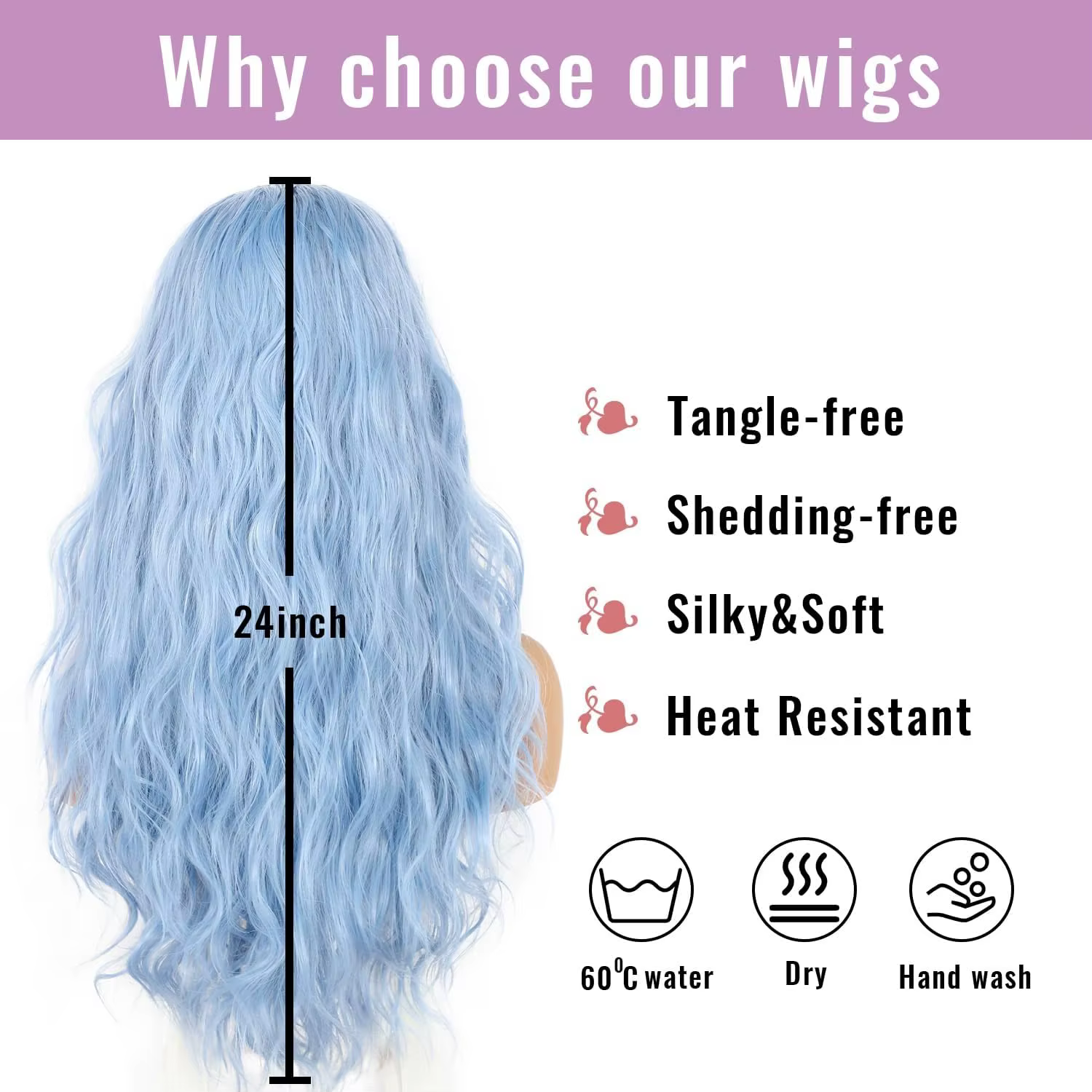 Perruque Lace Front Wig synthétique ondulée bleue 13 × 4
