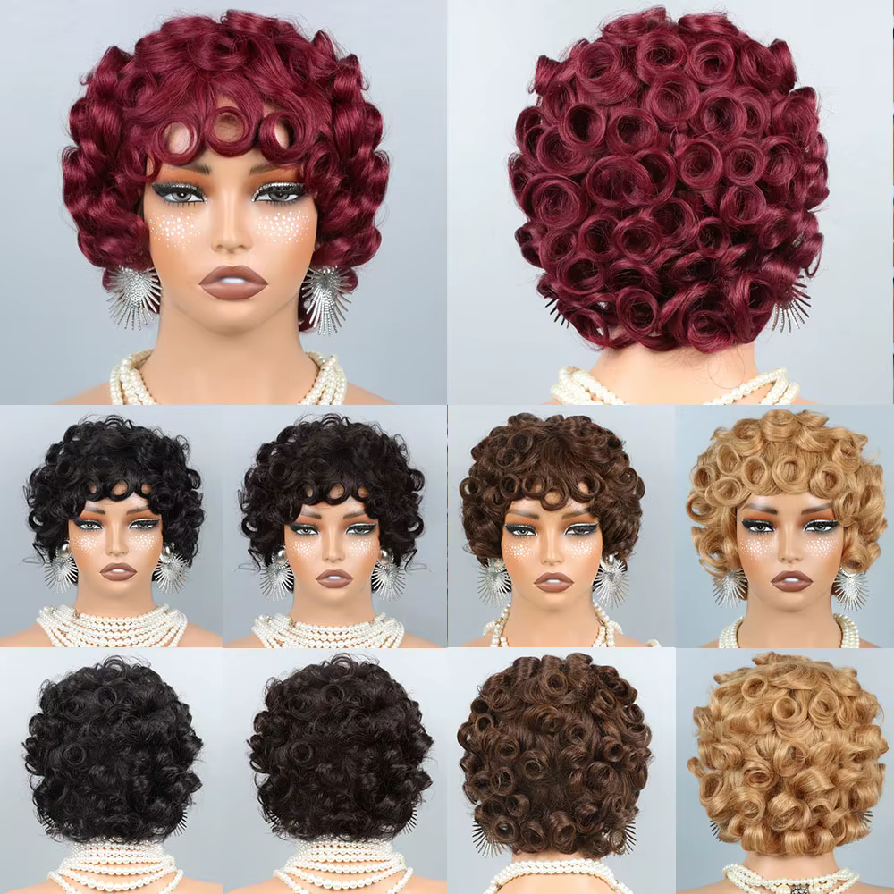 Perruques Courtes en Cheveux Humains Bourgogne 99J pour Femmes Noires