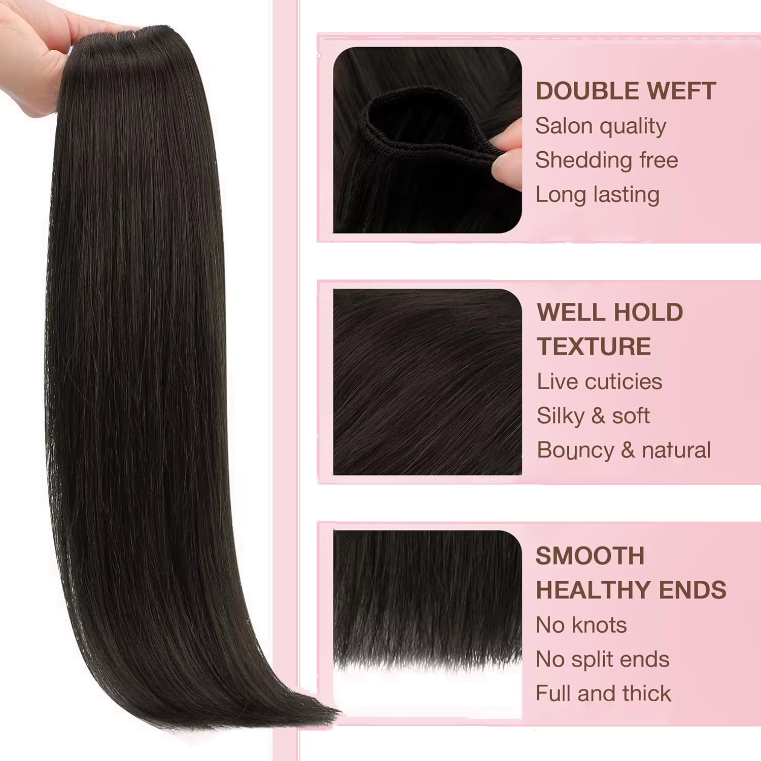 Extensions de cheveux Halo 100% cheveux humains, extensions à clipser avec fil invisible, ligne de pêche invisible # Cheveux raides 1B, 100g/paquet, 16-26 pouces