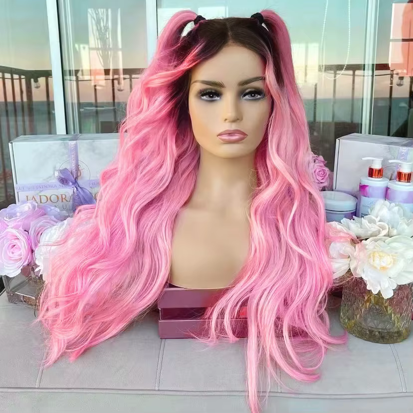 Perruque Lace Front Wig Synthétique Ombrée Rose