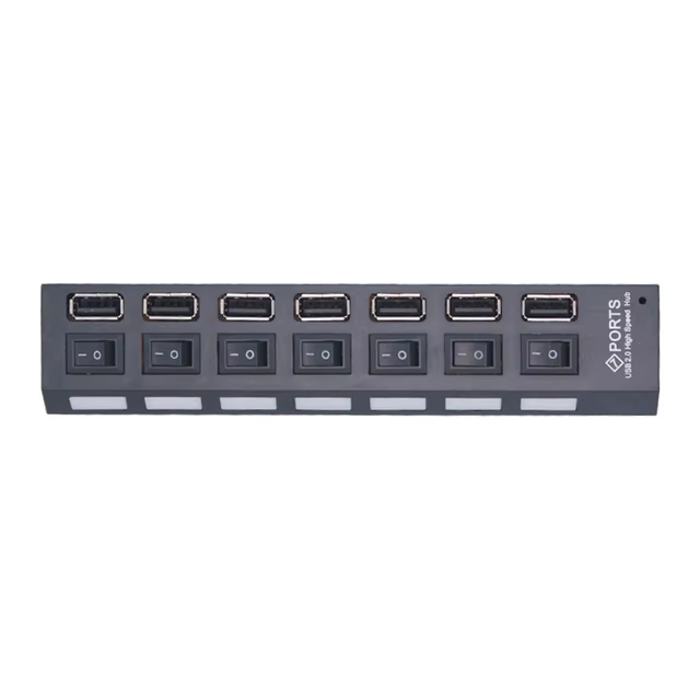 Hub USB 7 ports avec adaptateur secteur et interrupteur LED pour PC et ordinateurs portables