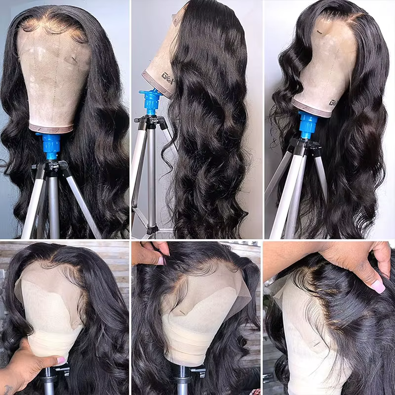 100% cheveux humains brésiliens vague de corps dentelle avant perruque pré plumé naturel délié