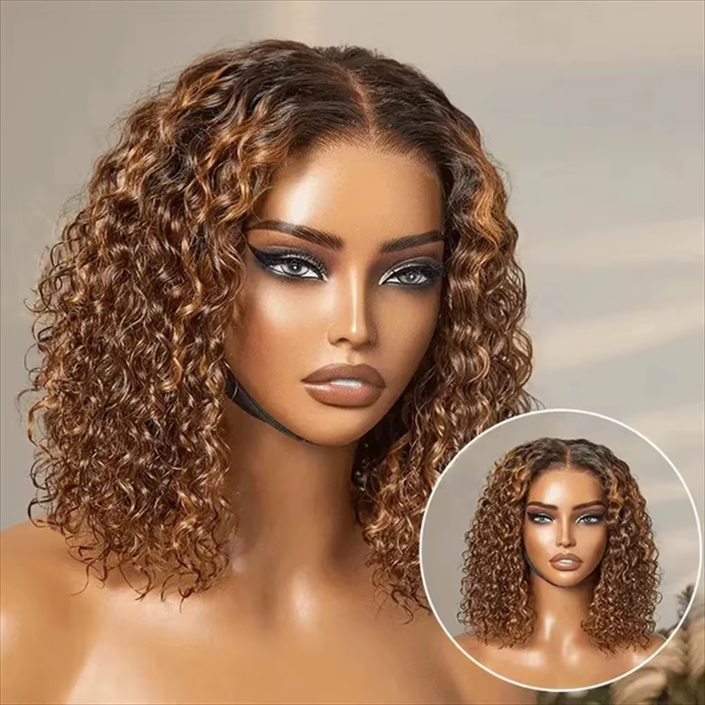 P4/27 mettre en évidence bouclés court Bob perruques cheveux humains 5x5 fermeture