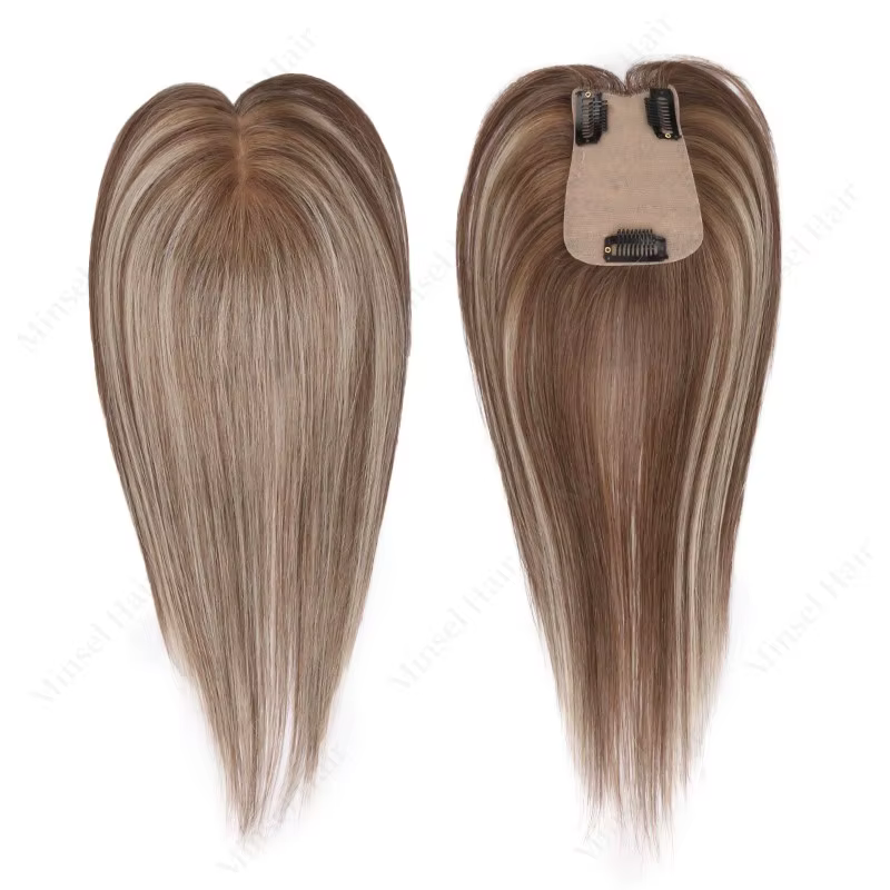 Topper de cheveux humains brun Ombré Balayage 7x11cm