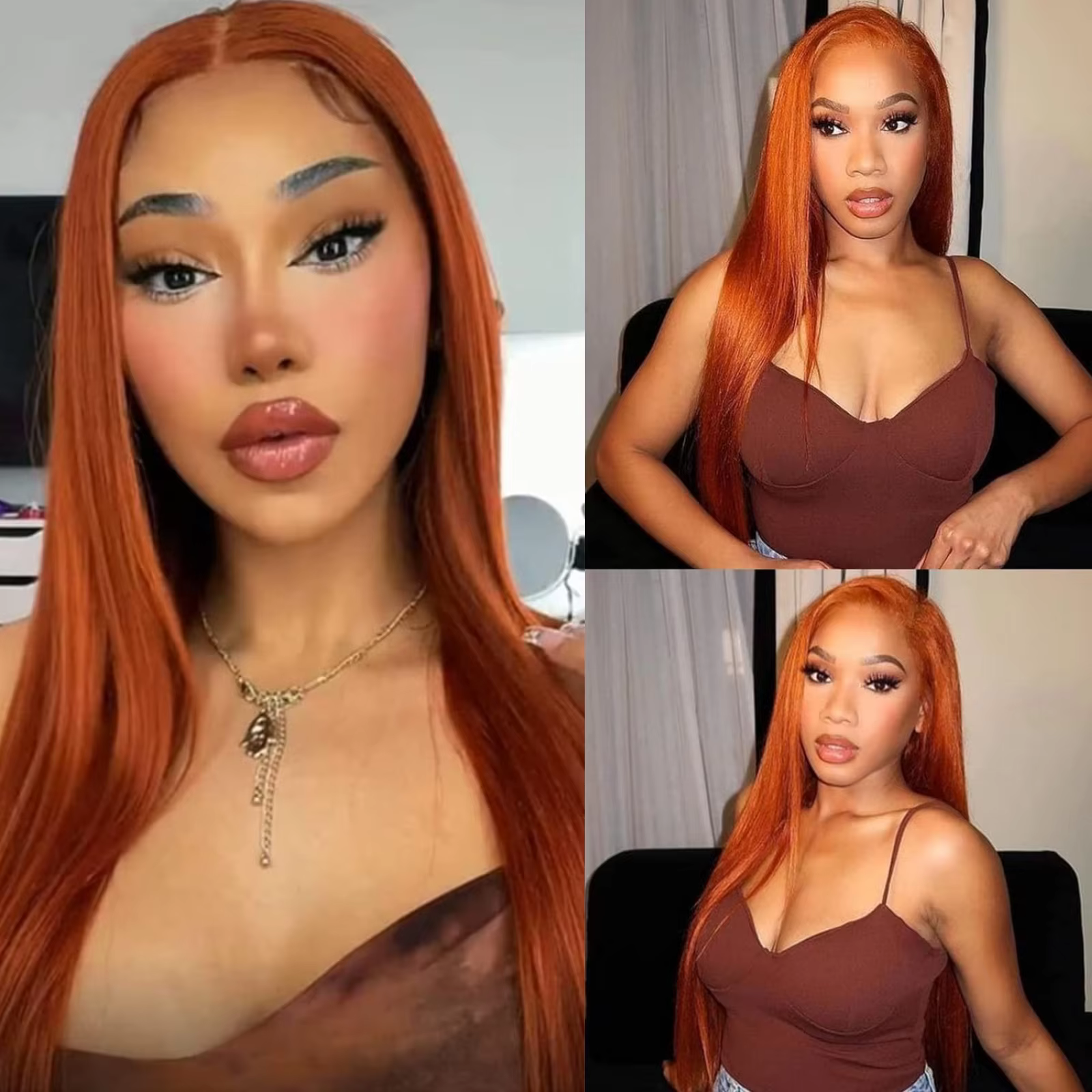 Perruque Lace Front Wig synthétique lisse et longue au gingembre