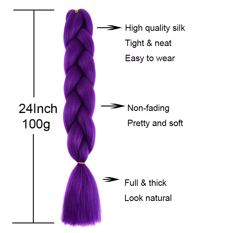 Extensions de cheveux synthétiques tressés violets longs de 24 pouces
