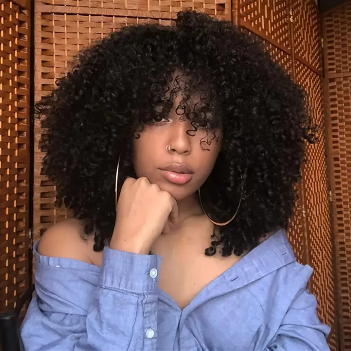 16 pouces pour perruques de cheveux afro avec frange fibre synthétique douce aucune perruque de dentelle pour cosplay