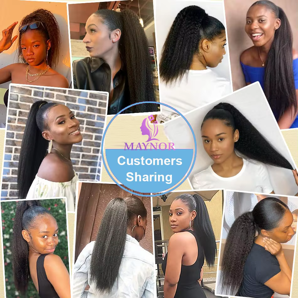 Extension de cheveux humains Kinky Straight Ponytail pour femme