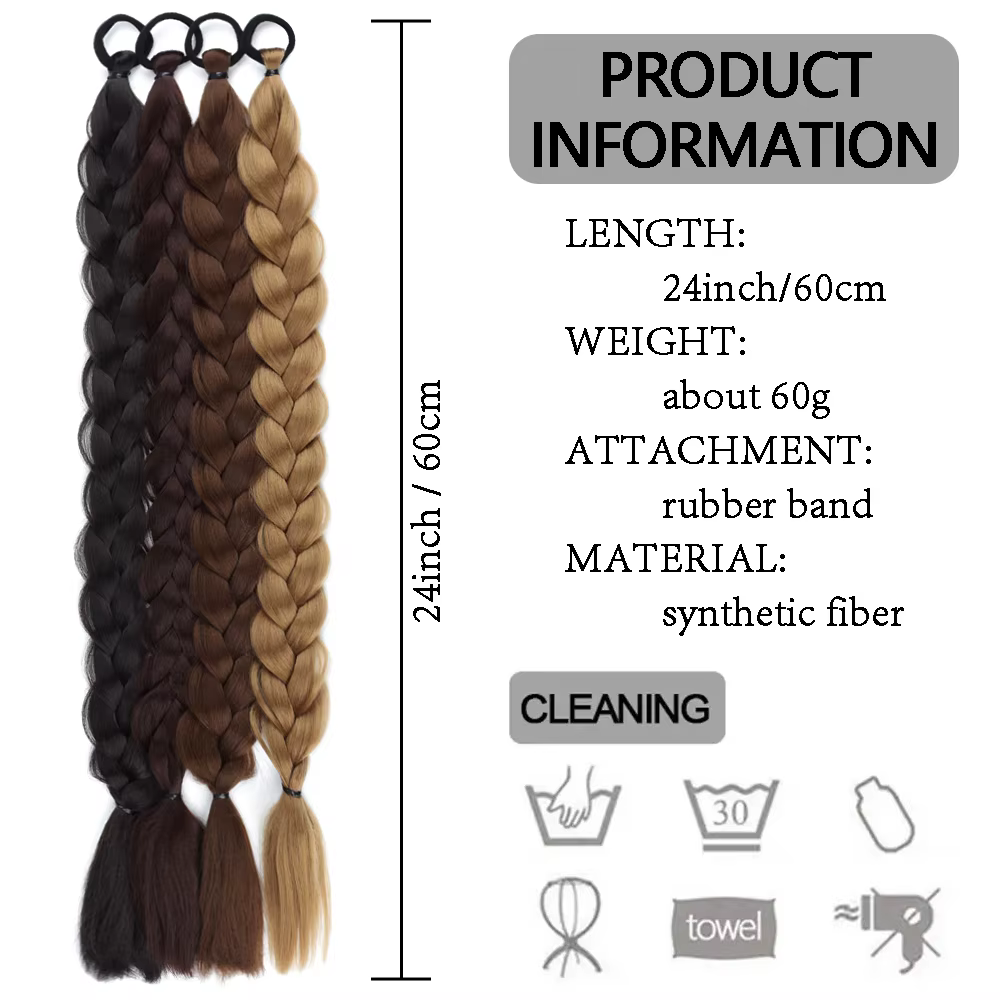 Extensions de queue de cheval tressées synthétiques longues torsadées avec élastique