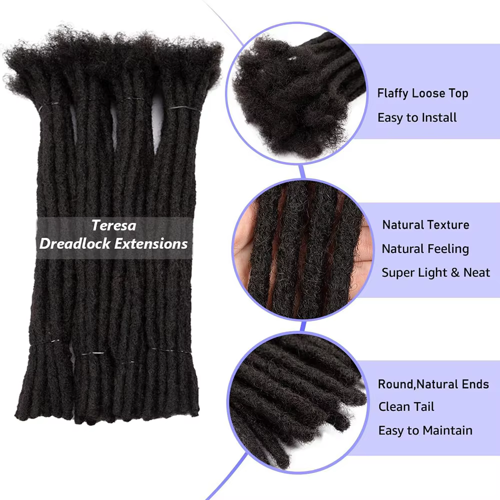 Extensions de dreadlocks synthétiques Teresa, extensions de locs synthétiques, largeur 0,8 cm, 10 pouces, 15 mèches, extensions de dreadlocks en cheveux naturels
