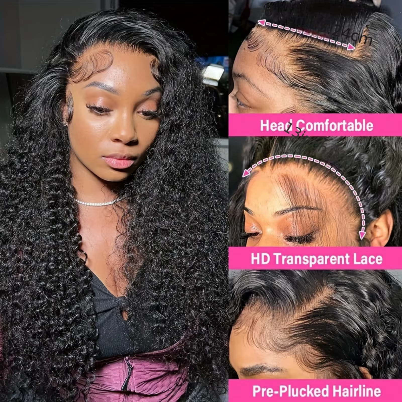 Perruque de cheveux humains bouclés 13x4 style birman Deep Wave